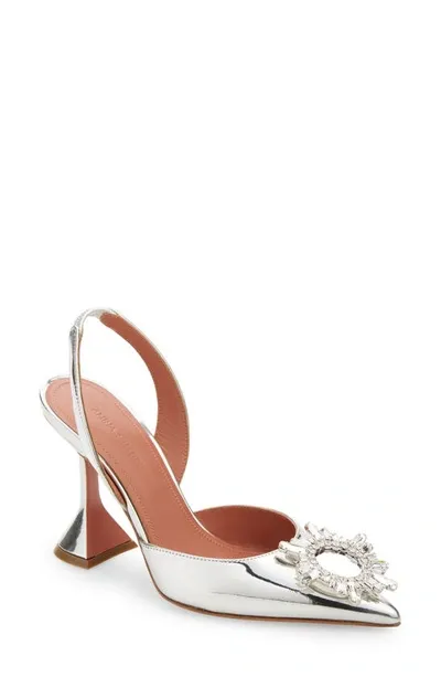 Amina Muaddi Begum Pointed Toe Slingback Pump In Mirror Silver