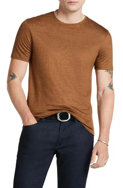 John Varvatos Lagoa Slubbed Organic Linen T-shirt In Nutmeg