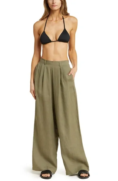 Vitamin A The Getaway High Waist Wide Leg Linen Cover-up Pants In Agave Eco Linen