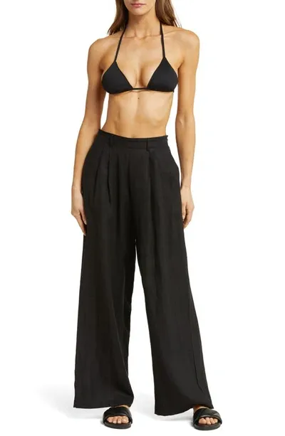 Vitamin A The Getaway High Waist Wide Leg Linen Cover-up Pants In Black Eco Linen