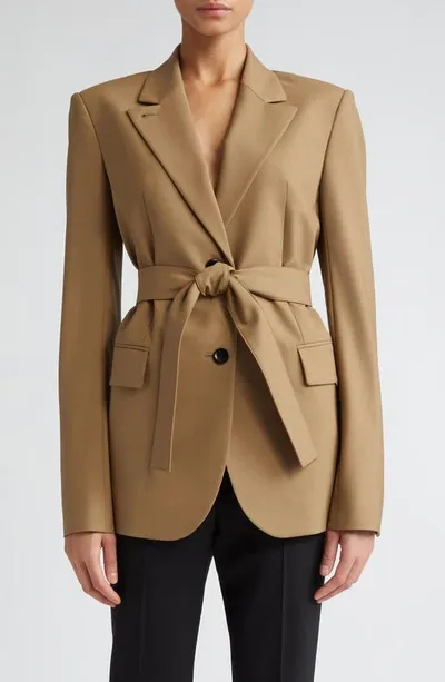 Maria Mcmanus Belted Stretch Wool Blazer In Toffee