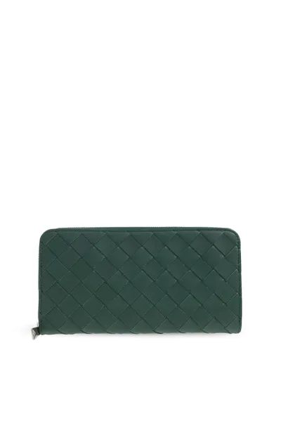 Bottega Veneta Intrecciato Zip Around Wallet In Green