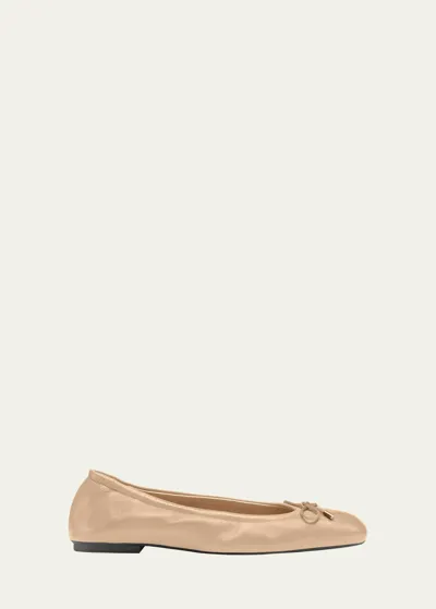 Stuart Weitzman Bardot Lambskin Bow Ballerina Flats In Adobe