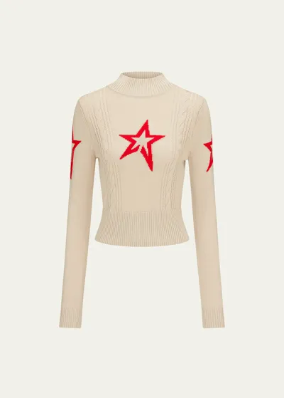 Perfect Moment Cable Merino Wool Sweater In White-pepper