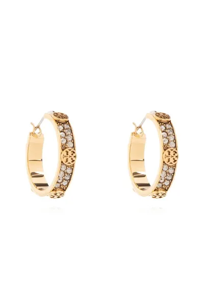 Tory Burch Miller Embellished Hoop Earrings In Gold