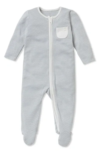 Mori Kids' Clever Zip Footie In Blue Stripe