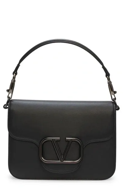 Valentino Garavani Loco Vlogo Flap Leather Shoulder Bag In Nero