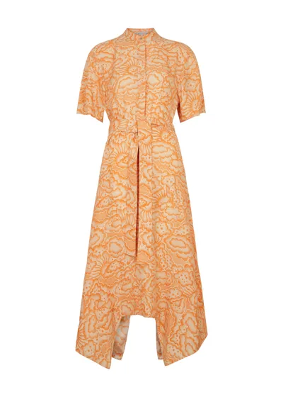 Stella Mccartney Cloud-print Silk Midi Dress In Orange