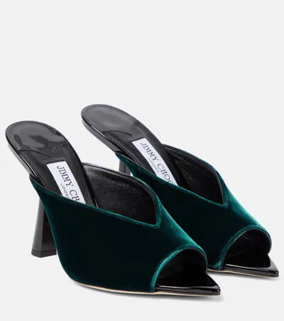 Jimmy Choo Maryanne 100 Velvet Mules In Dark Green