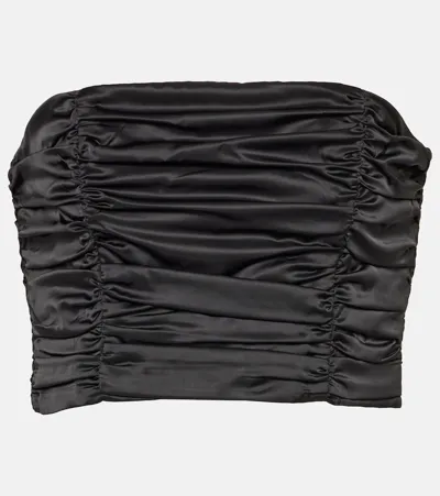 Rotate Birger Christensen Ruched Satin Crop Top In Black