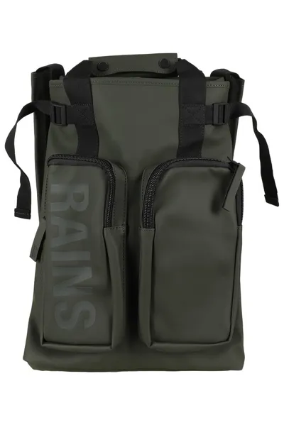 Rains Logo Detailed Zipped Backpack In Green