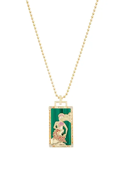 Sorellina La Forza Piccola 18k Yellow Gold Malacite Tarot Card Necklace In Green