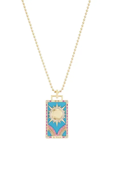 Sorellina Il Sole Piccola 18k Yellow Gold Turquoise Tarot Card Necklace In Multi