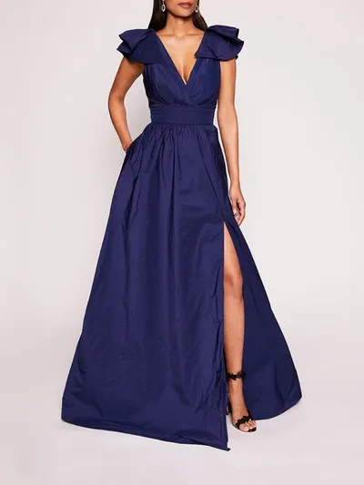 Marchesa Bow Taffeta Gown In Navy