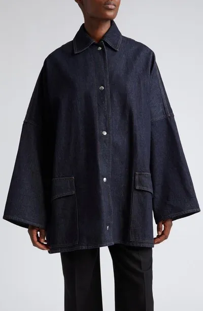 Totême Oversize Denim Overshirt Jacket In Raw Blue