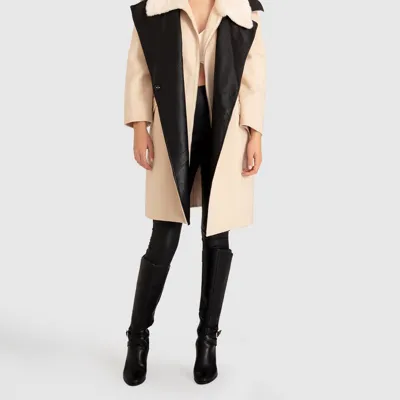 Belle & Bloom Women's Watch Me Go Oversized Leather Trimmed Coat In Pale Oat