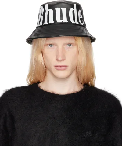 Rhude Black Logo Leather Bucket Hat