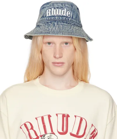 Rhude Navy Denim Bucket Hat In Indigo