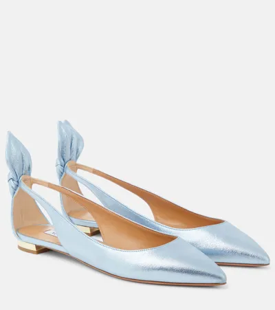 Aquazzura Deneuve Bow-detail Leather Ballet Flats In Blue