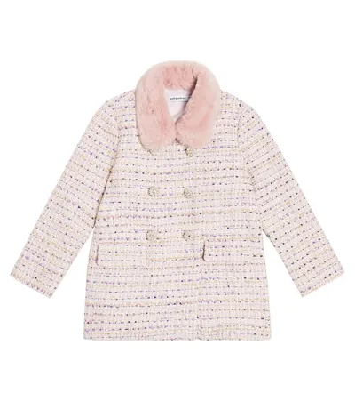 Self-portrait Kids' Faux Fur-trimmed Bouclé Coat In Lilac