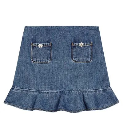 Self-portrait Kids' Cotton Denim Skirt In Blue