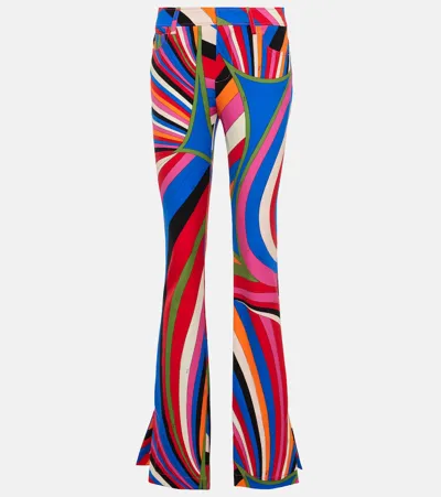 Pucci Iride Printed Flared Pants In Blu/fuxia