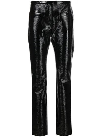 Courrèges Coated Cotton-blend Slim-leg Pants In 9999 Black