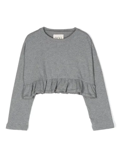 Douuod Kids' Ruffled Cotton T-shirt In Gray