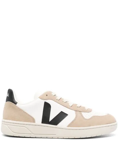 Veja V10 Chromefree Leather Sneakers In Neutrals