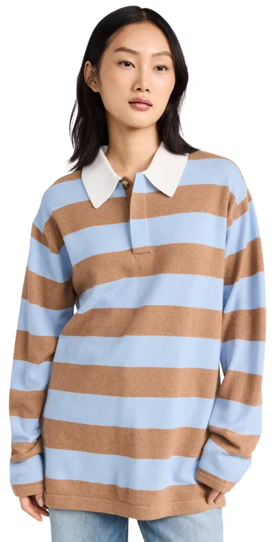 Guest In Residence Striped Cashmere Rugby Pullover Sky/almond