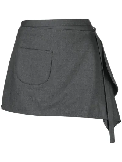 Courrèges Draped Virgin Wool-blend Mini Skirt In Steel Grey