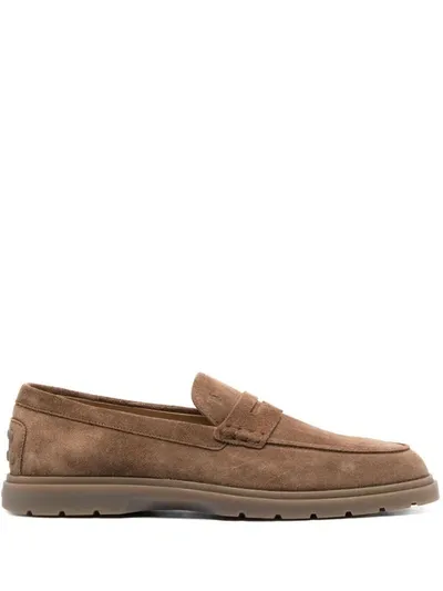 Tod's Handmade Stitching Suede Slip-ons In Beige