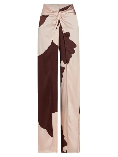 Silvia Tcherassi Canturipe Gathered Silk Wide-leg Pants In Cacao Floral Breeze