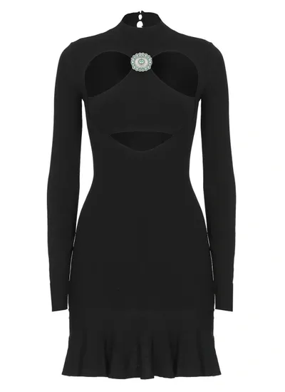 Roberto Cavalli Cut-out Ruffled-hem Mini Dress In Black