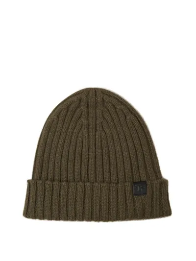 Tom Ford Logo Patch Knitted Beanie In Leather Logo Tag On The Front