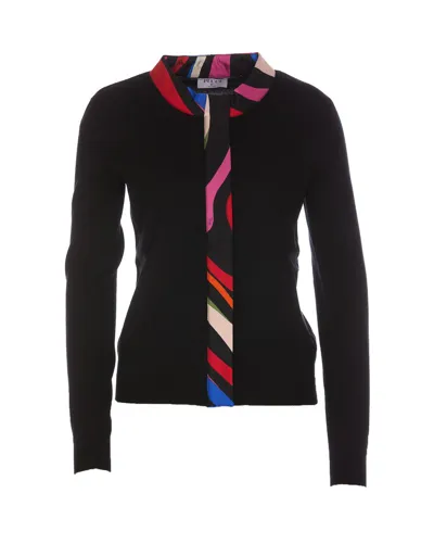 Pucci Marmo-print Virgin-wool Cardigan In A Nero Multicolor