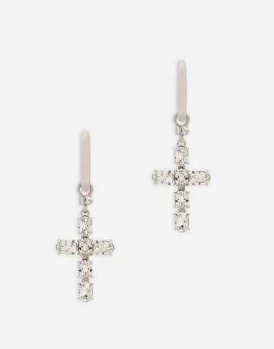 Dolce & Gabbana Creole Earrings With Crystal Cross In クリスタル