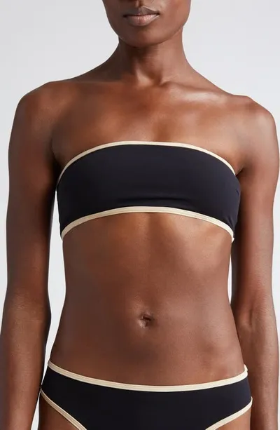 Totême Stripe Edge Strapless Bikini Top Black