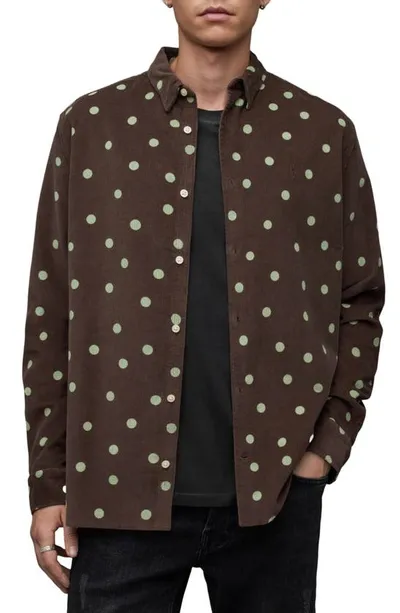 Allsaints Ocular Polka Dot Corduory Shirt In Red