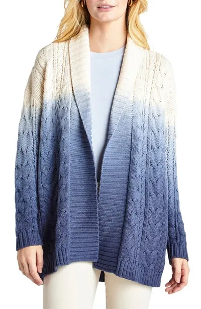 Splendid Cable Knit Open Cardigan In Navy Dip Dye