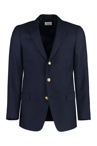 Bally Wool Single-breasted Blazer In Blue