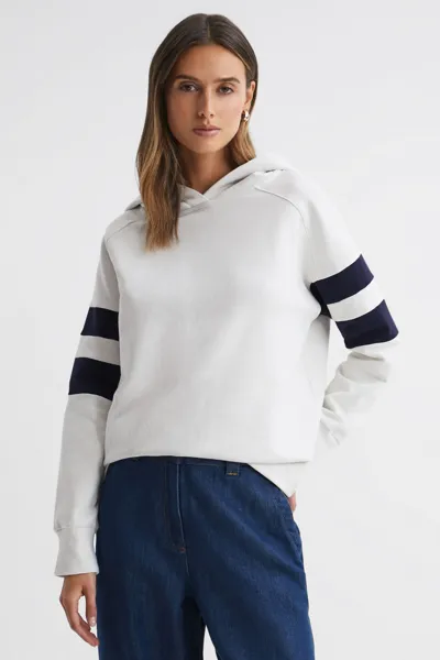 Reiss Neutral/navy Dee Cotton Blend Striped Hoodie