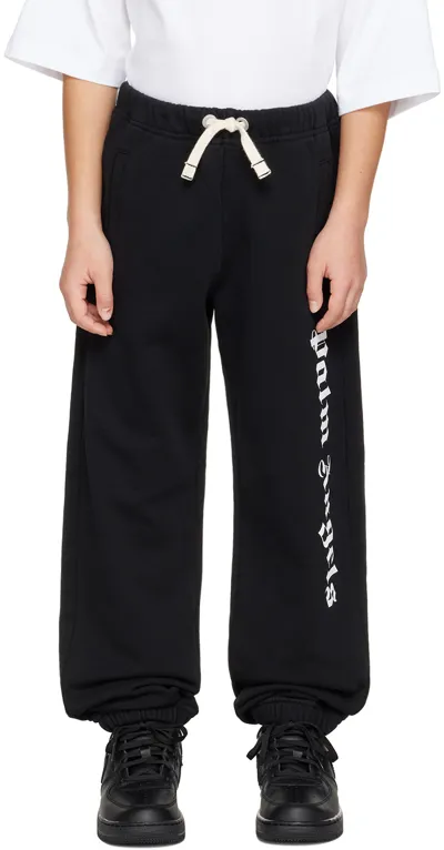 Palm Angels Kids Black Printed Sweatpants In Black White