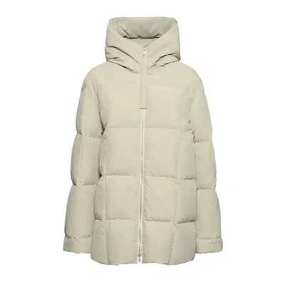 Jil Sander Hooded Zip Up Quilted Jacket In Beige