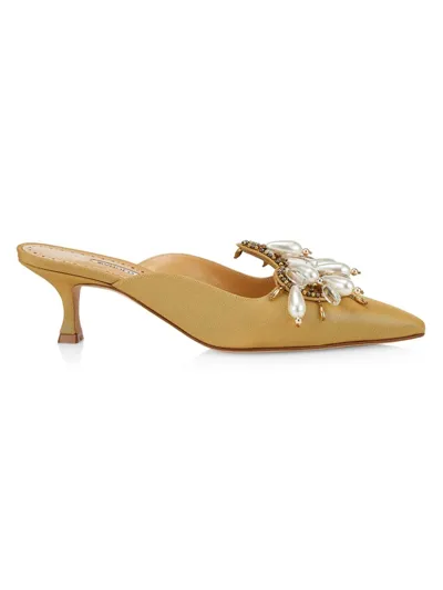 Manolo Blahnik Orientalia Pearly Charm Slide Mules In Gold