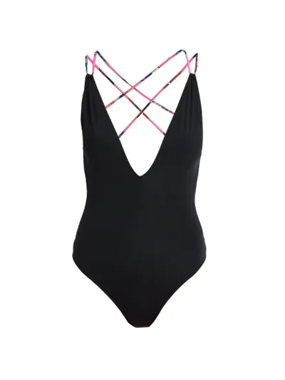 Pucci Lycra Cross-back One Piece Swimsuit In Nero