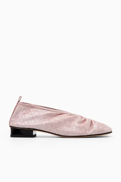 Cos Gathered Metallic Ballet Shoes In Pink