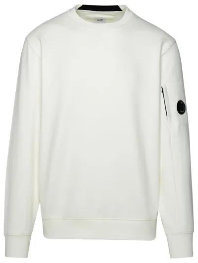 C.p. Company Logo Button Crewneck Sweatshirt In Cream