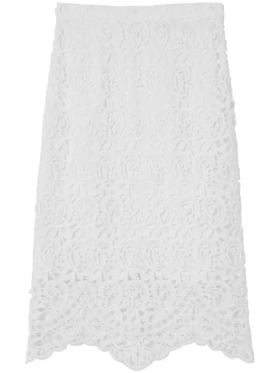 Burberry Lace Midi Pencil Skirt In White