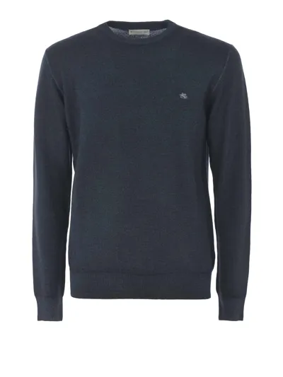 Etro Navy Blue Wool Crew Neck Sweater In Dark Blue